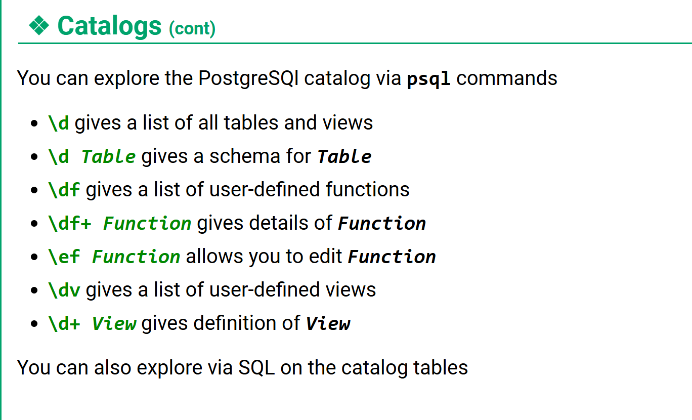 catalogs commands